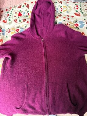 Macy’s Hooded Zip cashmere Cardigan- Deep Berry